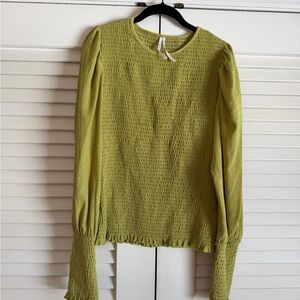 Anthropologie Lime Green Smocked Blouse